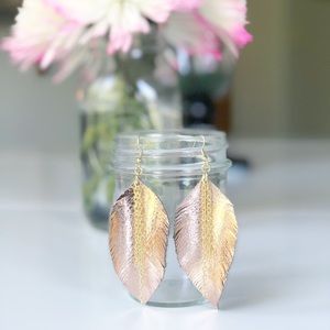 Rose gold leather earrings